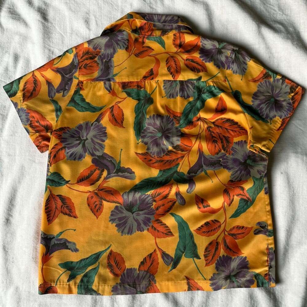 Vintage 70s Tea Leaves Of California Floral Hawaiian Blouse Shirt Boho -M View 2